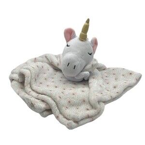 Elle & Jaye Unicorn White Pink Grey Security Blanket Plush Baby Lovey Square